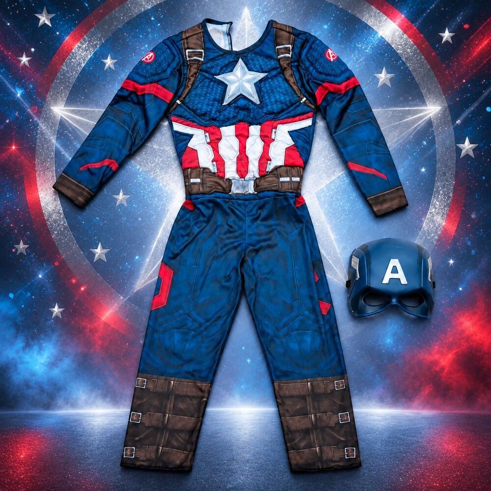 Marvel Rubies Captain America Costume Kids Small 8 10 Halloween Mask Heroicore